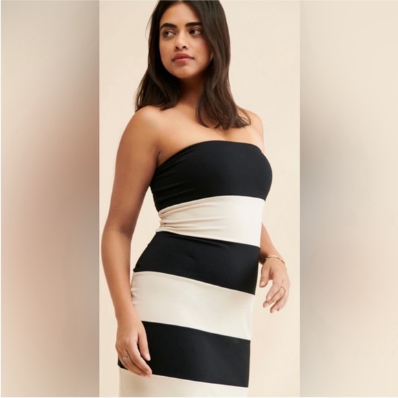 Susana Monaco Midi Stripe Tube Dress in Black and Cream Large NWOT - Picture 4 of 7